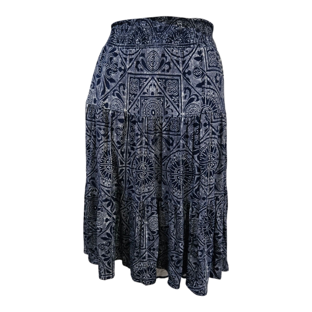 St. John's Bay Navy and White Tiered Midi Skirt Petite M